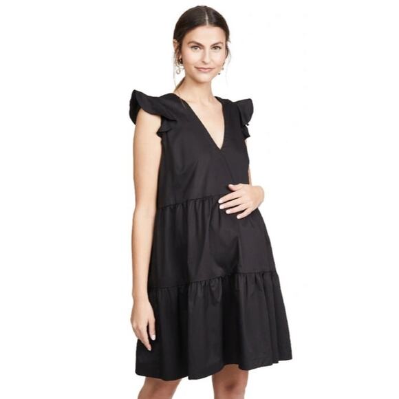 Hatch Maternity The Brooke Ruffle Mini Tunic Dress in Black X-Small Quiet Luxury - Picture 1 of 6